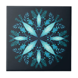 Azulejo Mandala turquesa - Flor de copo de nieve azul en i