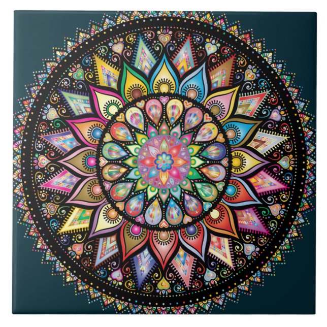Azulejo Mandala Una miríada de colores bohemios (Frente)