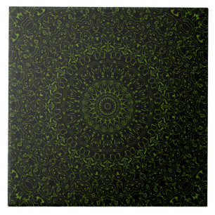 Azulejo Mandala verde aguacate con simetría geométrica