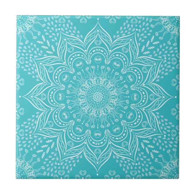 Azulejo Mandala verde azulada elegante (Frente)