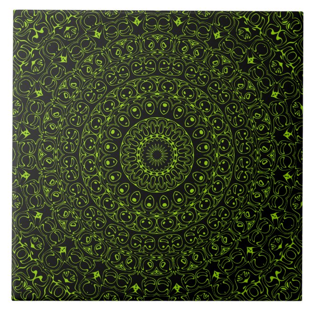 Azulejo Mandalá Verde Chartreuse con Simetría Audaz (Frente)