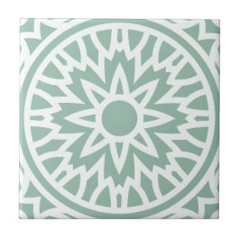 Azulejo Mandala verde y blanca