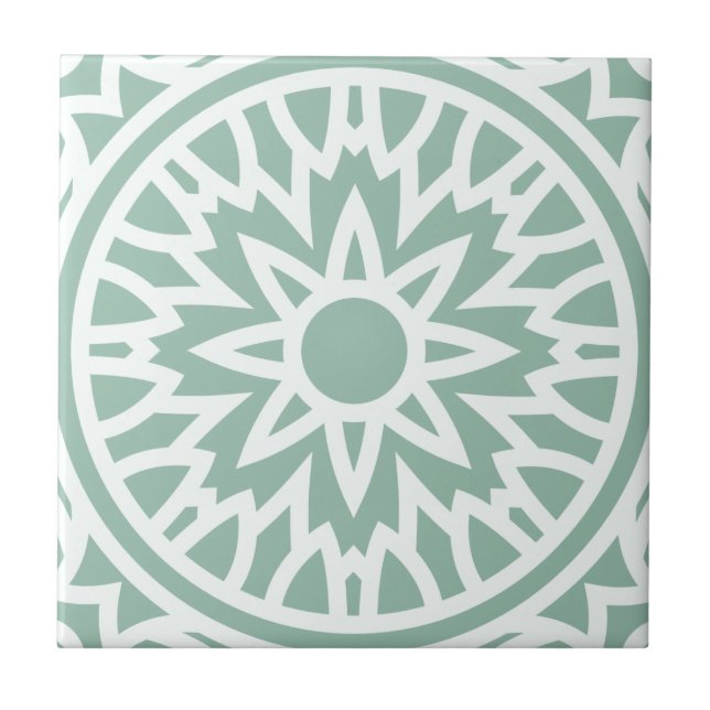 Azulejo Mandala verde y blanca (Frente)
