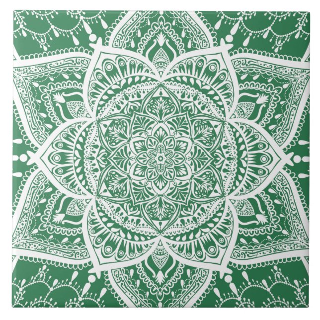 Azulejo Mandala verde y blanca - Loergans en Rosemary (Frente)