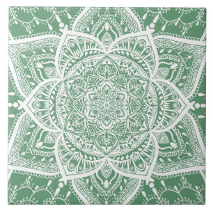 Azulejo Mandala verde y blanco - Loergans en sabio