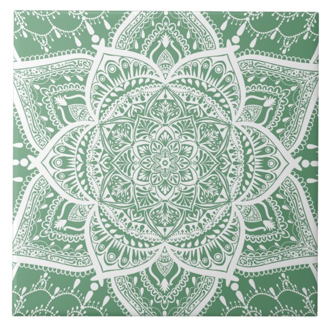 Azulejo Mandala verde y blanco - Loergans en sabio (Frente)