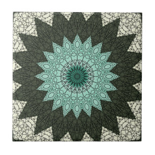 Azulejo Mandalas caleidoscópicas en verde y azul