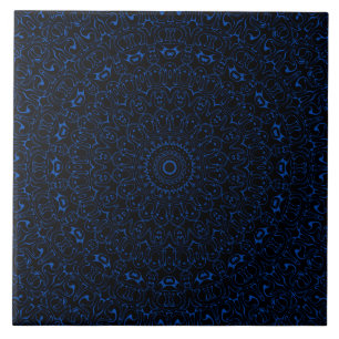 Azulejo Mandalas de Azul Cobalto con Intrincada Simetría