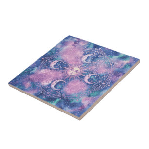 Azulejo Mandalas del Sol y la Luna Celestiales Galaxia Neb