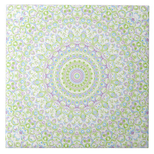 Azulejo Mandalas Frescas de Primavera en Verde, Azul y Lav