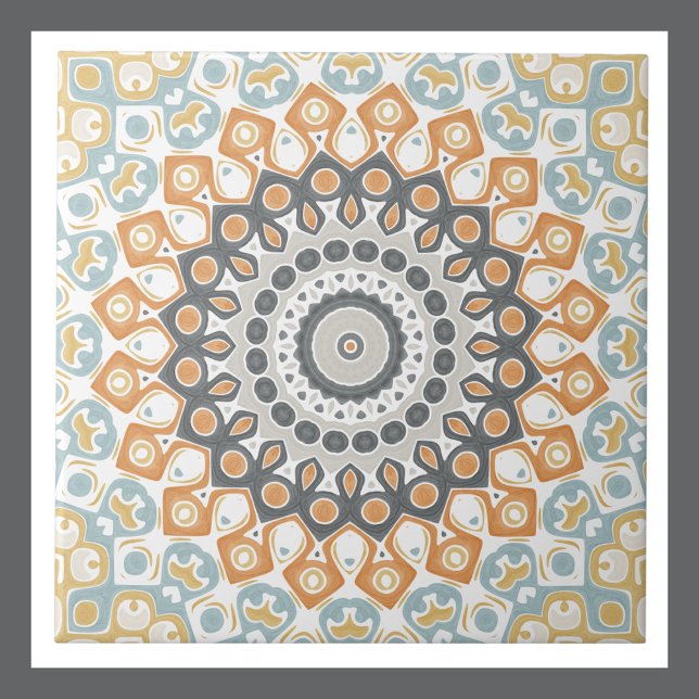 Azulejo Mandalas geométricas en naranja, gris y azul (Subido por el creador)