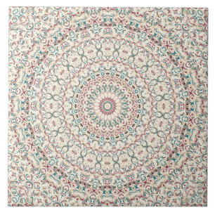 Azulejo Mandalas geométricos intrincados en turquesa, rosa