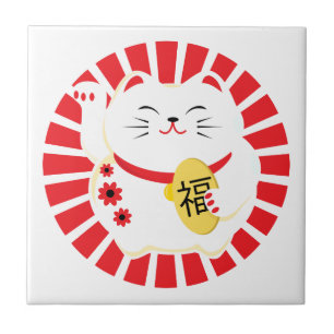 Azulejo Maneki Neko Cute Gato Afortunado
