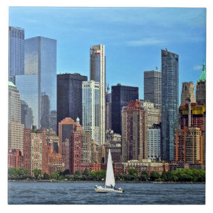 Azulejo Manhattan NY - Barco de vela por Manhattan Skyline