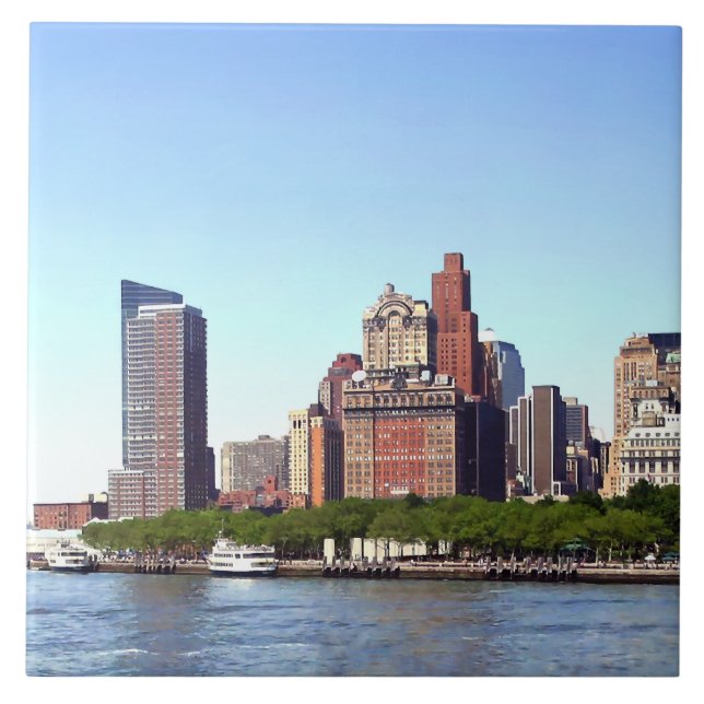 Azulejo Manhattan NY - Manhattan Skyline en un día despeja (Frente)