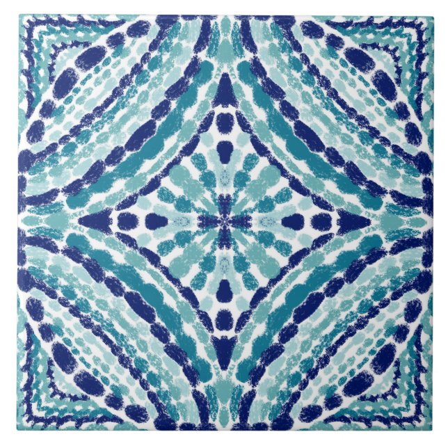 Azulejo Mano de mosaicos turquesa azul mediterráneo pintad (Frente)