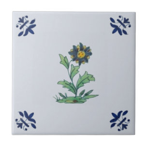 Azulejo Mano Delft Blue Multi Floral Repro Pintada