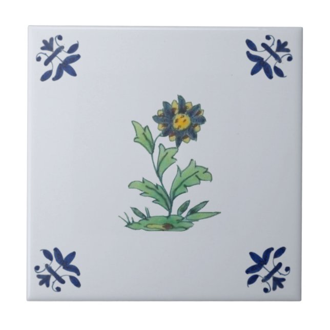 Azulejo Mano Delft Blue Multi Floral Repro Pintada (Frente)