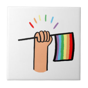 Azulejo Mano dibujada ondeando una bandera arco iris