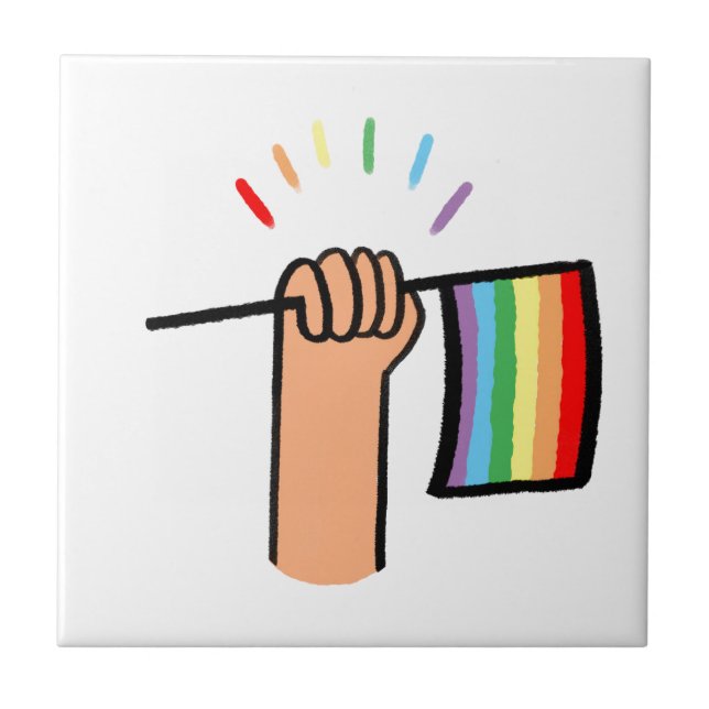 Azulejo Mano dibujada ondeando una bandera arco iris (Frente)