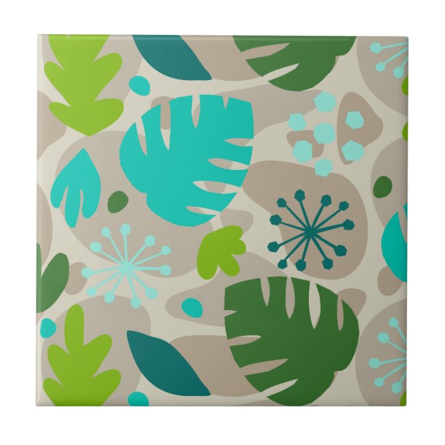Azulejo Mano Monstera Leaf Resumen Tropical Hawaiano - Gua (Frente)