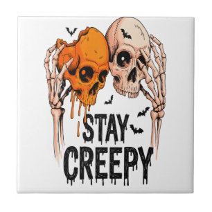 Azulejo Mantén PNG espeluznante, Halloween de cráneo retro