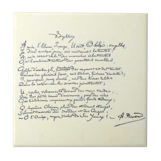 Azulejo manuscrito autógrafo de Voyelles (Rimbaud) Cerámic (Frente)