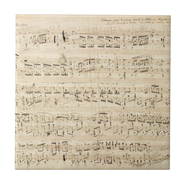 Azulejo Manuscrito de Chopin de música de hojas antiguas (Frente)