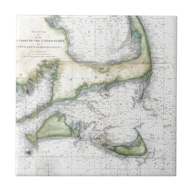 Azulejo Map Cape Cod, Nantucket, el viñedo de Martha (Frente)