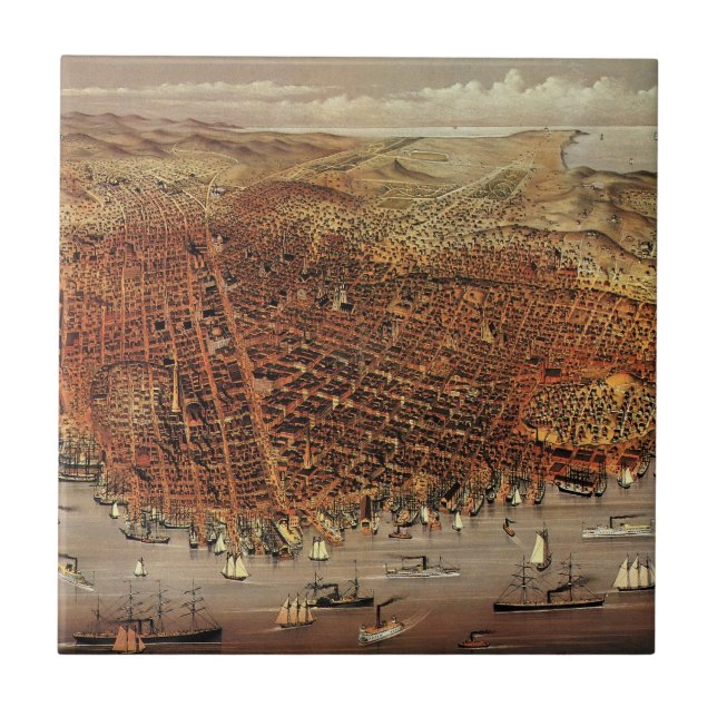 Azulejo Mapa aéreo antiguo, ciudad de San Francisco, Calif (Frente)