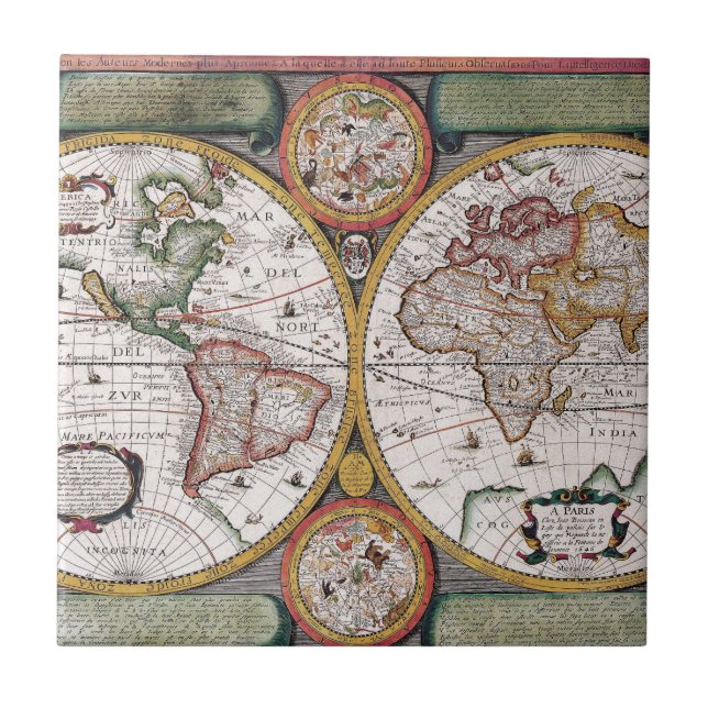 Azulejo Mapa antiguo antiguo inspirado (12) (Frente)