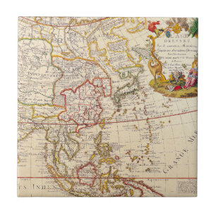 Azulejo Mapa antiguo de Asia - Cartela de título francés o