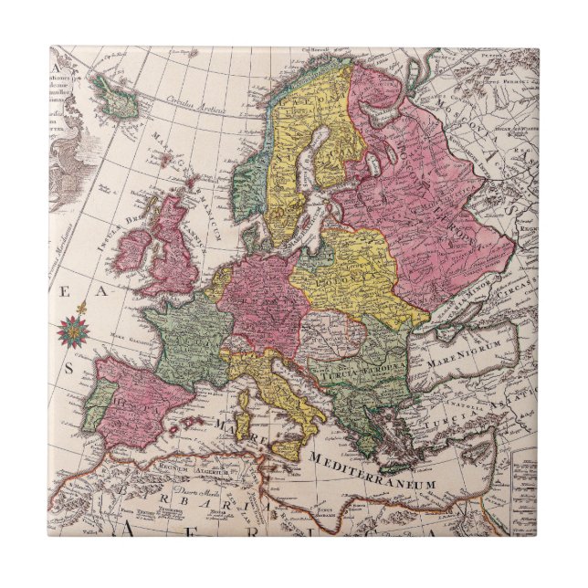 Azulejo Mapa Antiguo de Europa con Reinos Históricos Paste (Frente)