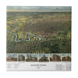 Azulejo Mapa Antiguo de Houston, Texas con el río Buffalo