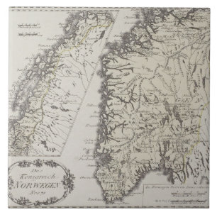Azulejo Mapa antiguo de Noruega