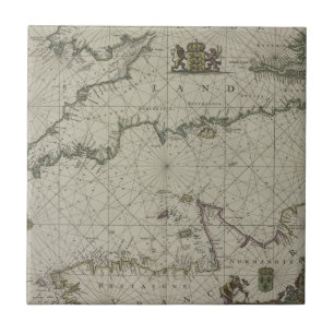 Azulejo Mapa antiguo del canal, 1666 (grabado del color)