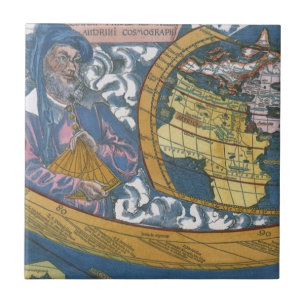 Azulejo Mapa Antiguo del Mundo con Claudio Ptolomeo, 1507