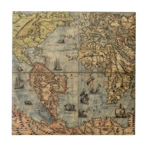 Azulejo Mapa Antiguo del Mundo de Forlani de 1565 Cartogra