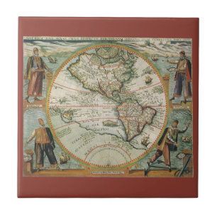 Azulejo Mapa antiguo del mundo de las Américas, Theodor de