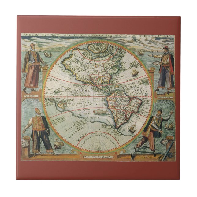 Azulejo Mapa antiguo del mundo de las Américas, Theodor de (Frente)