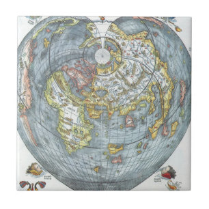 Azulejo Mapa Antiguo del Mundo en Forma de Corazón Vintage