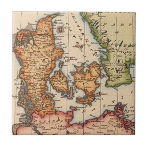Azulejo Mapa báltico vintage de Dinamarca y estrechos suec