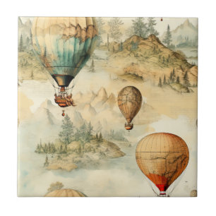 Azulejo Mapa caprichoso de montaña con globo aerostático