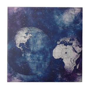 Azulejo Mapa Celestial Antiguo Púrpura Cósmico del Mundo