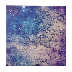 Azulejo Mapa Celestial Místico Púrpura del Mundo
