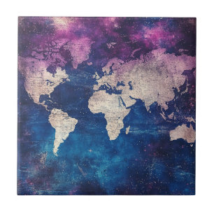 Azulejo Mapa Celestial Mundial Púrpura del Renacimiento