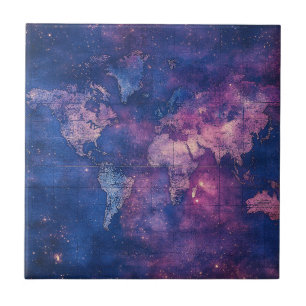 Azulejo Mapa Celestial Vintage Púrpura Real del Mundo
