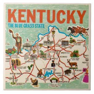 Azulejo Mapa Colorido Antiguo de Kentucky 