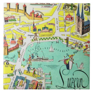 Azulejo Mapa colorido de Lucerna Suiza