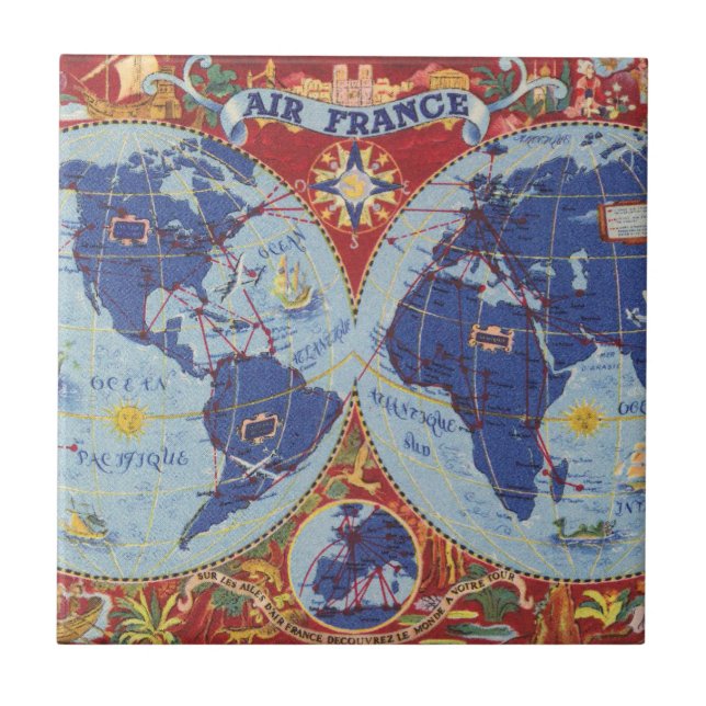 Azulejo Mapa de Air France del mundo (Frente)
